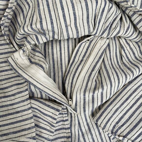 Anthropologie Ethereal Striped Linen Cotton Romper Button Front Cream Blue, S - Picture 7 of 10